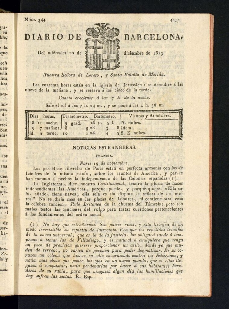 Miniatura de Diario de Barcelona del 10 de diciembre de 1823