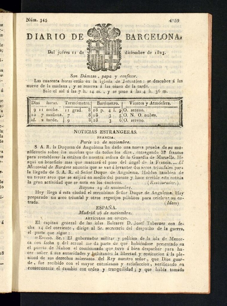 Miniatura de Diario de Barcelona del 11 de diciembre de 1823