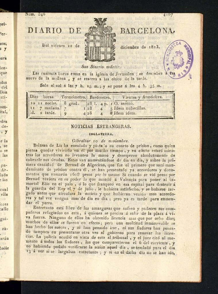 Miniatura de Diario de Barcelona del 12 de diciembre de 1823