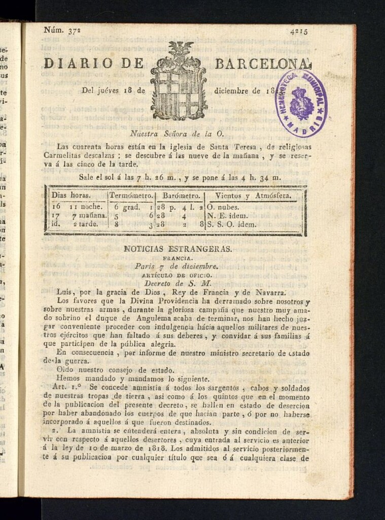 Miniatura de Diario de Barcelona del 18 de diciembre de 1823