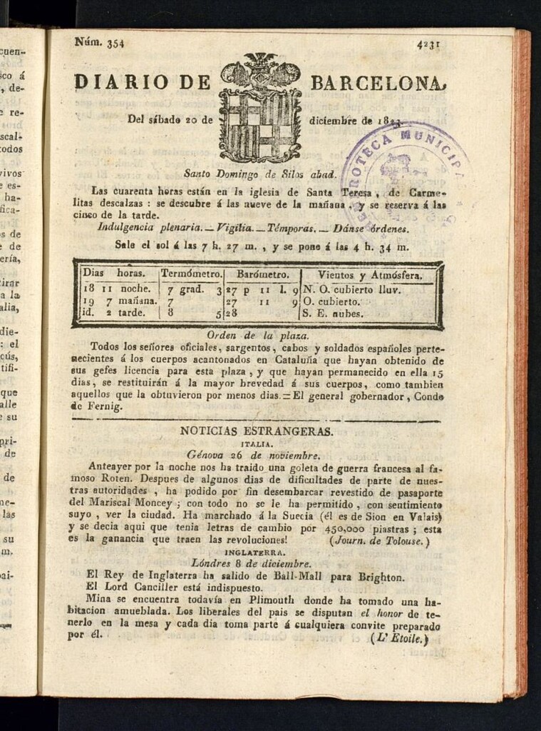 Miniatura de Diario de Barcelona del 20 de diciembre de 1823