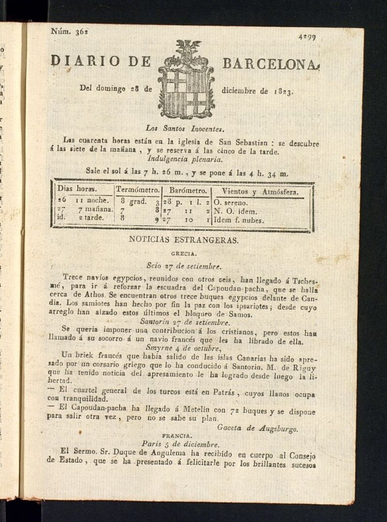Miniatura de Diario de Barcelona del 28 de diciembre de 1823