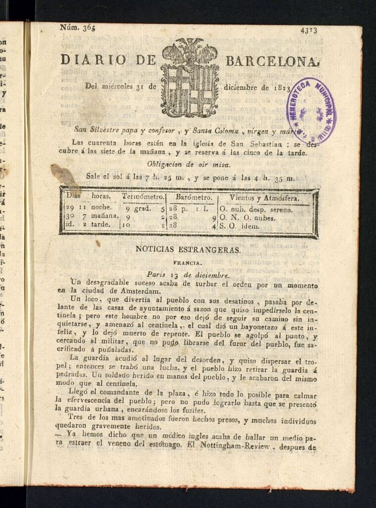 Miniatura de Diario de Barcelona del 31 de diciembre de 1823