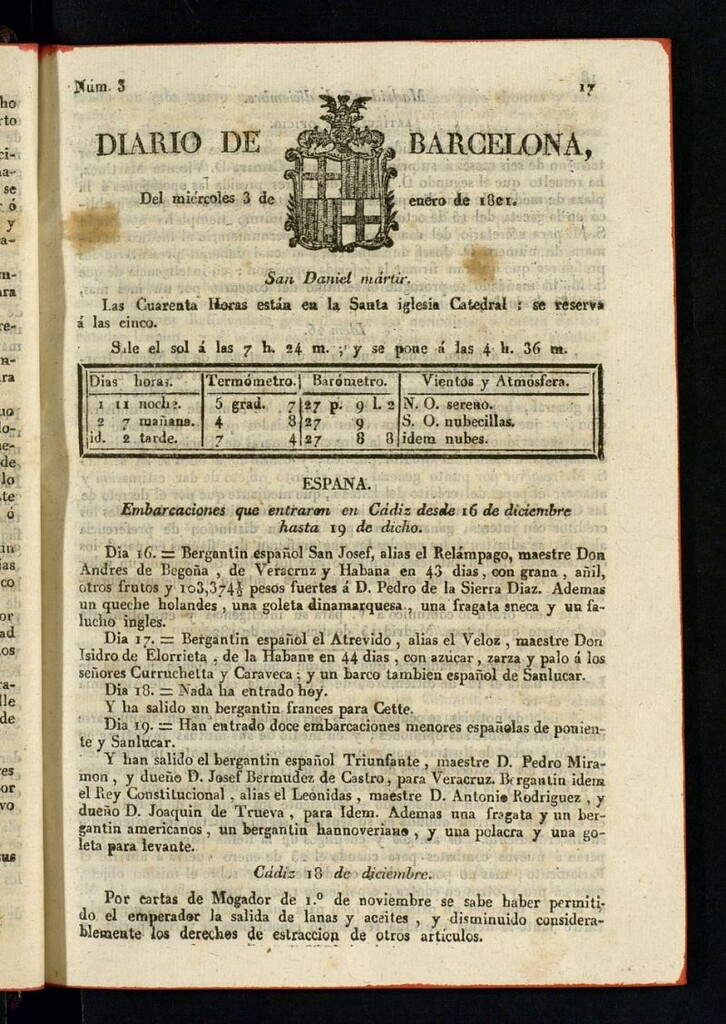 Miniatura de Diario de Barcelona del 3 de enero de 1821