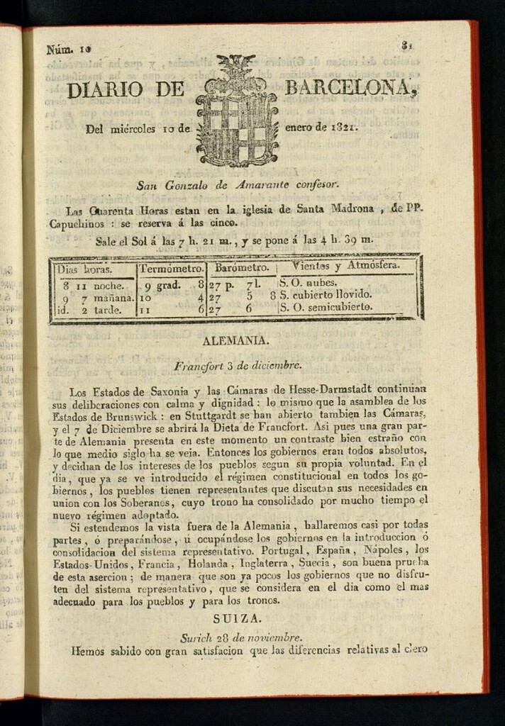 Miniatura de Diario de Barcelona del 10 de enero de 1821