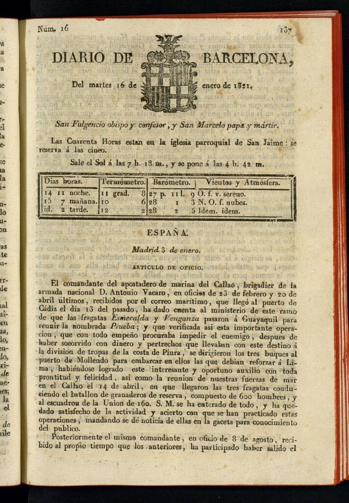 Miniatura de Diario de Barcelona del 16 de enero de 1821