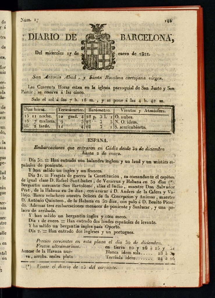 Miniatura de Diario de Barcelona del 17 de enero de 1821