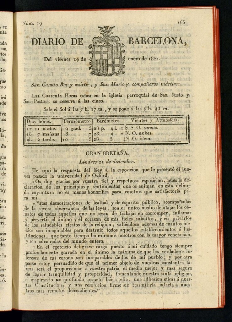 Miniatura de Diario de Barcelona del 19 de enero de 1821