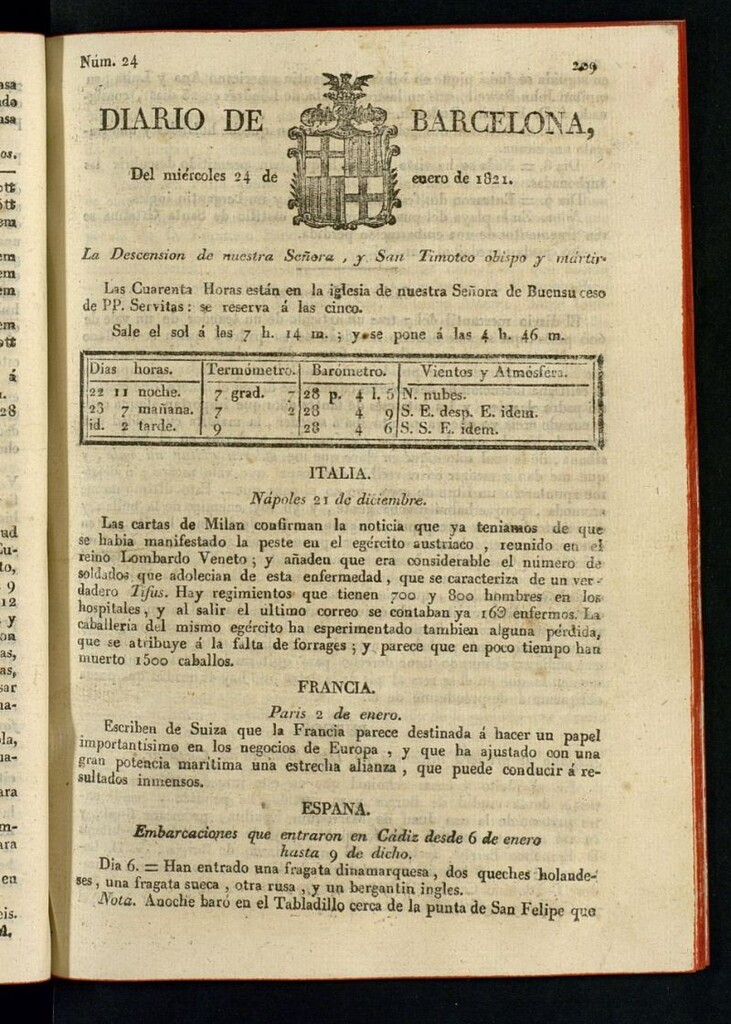 Miniatura de Diario de Barcelona del 24 de enero de 1821