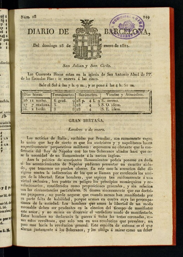 Miniatura de Diario de Barcelona del 28 de enero de 1821