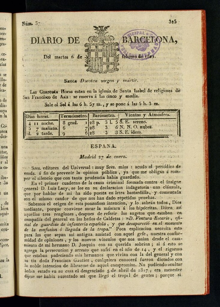 Miniatura de Diario de Barcelona del 6 de febrero de 1821