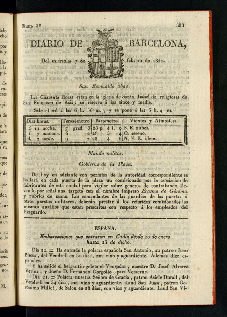 Miniatura de Diario de Barcelona del 7 de febrero de 1821