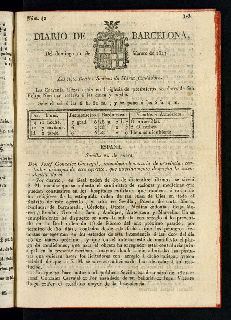 Miniatura de Diario de Barcelona del 11 de febrero de 1821