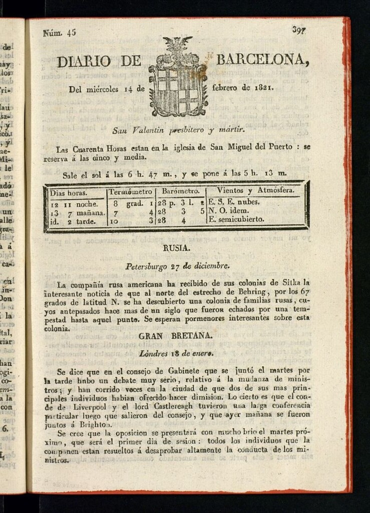 Miniatura de Diario de Barcelona del 14 de febrero de 1821