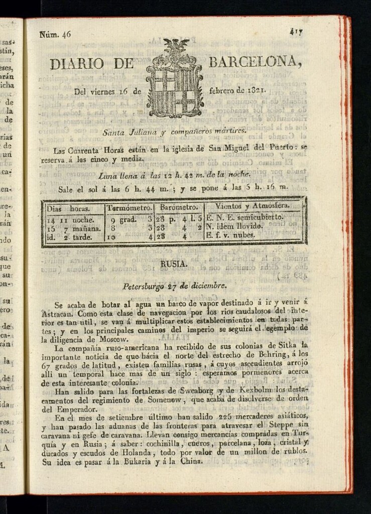 Miniatura de Diario de Barcelona del 16 de febrero de 1821