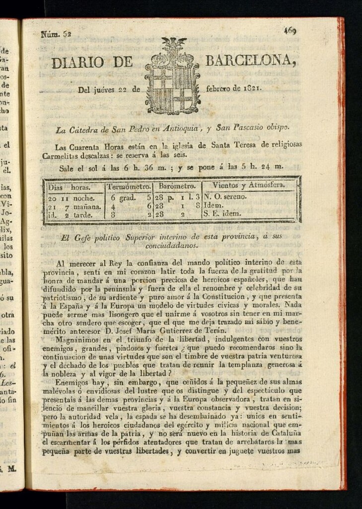 Miniatura de Diario de Barcelona del 22 de febrero de 1821