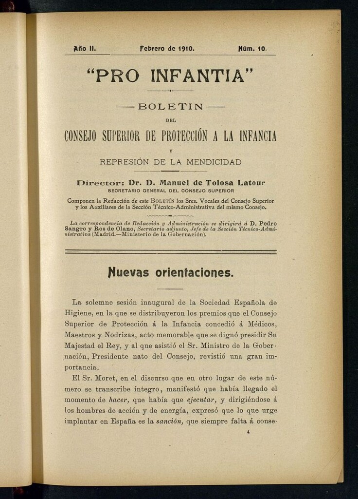 Miniatura de Pro Infantia : boletín del Consejo Superior de Protección a la Infancia y Represión de la Mendicidad de febrero de 1910