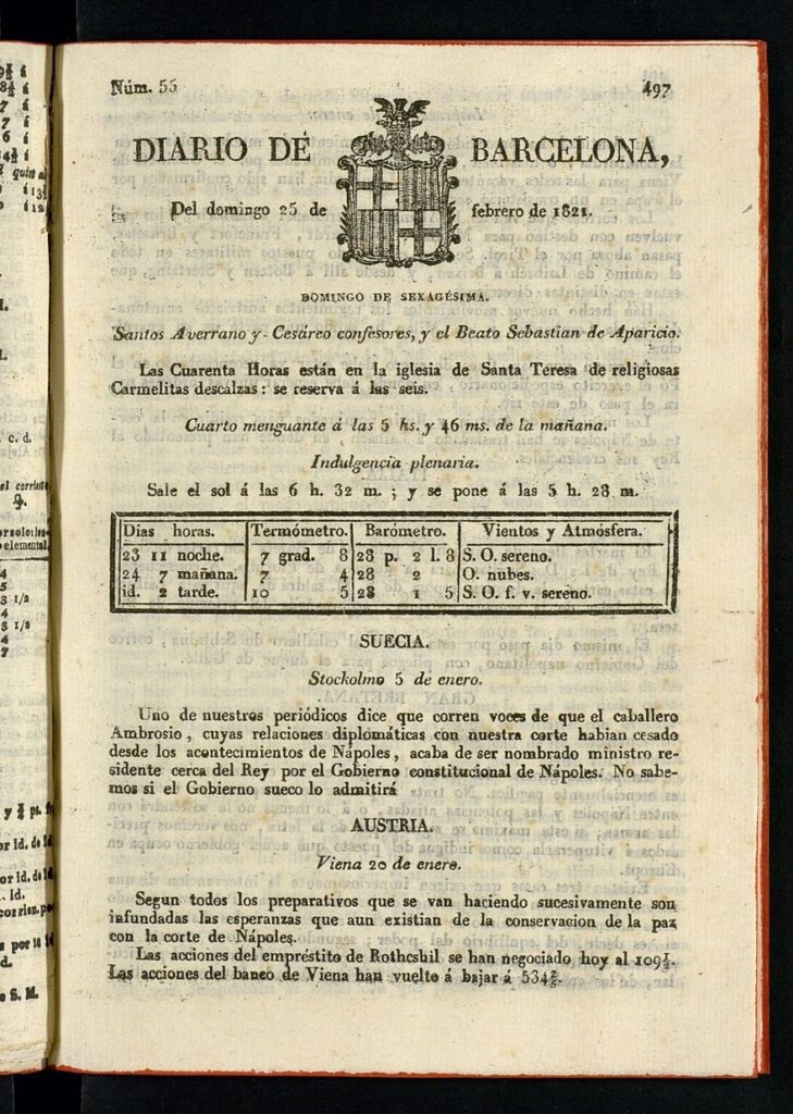 Miniatura de Diario de Barcelona del 25 de febrero de 1821