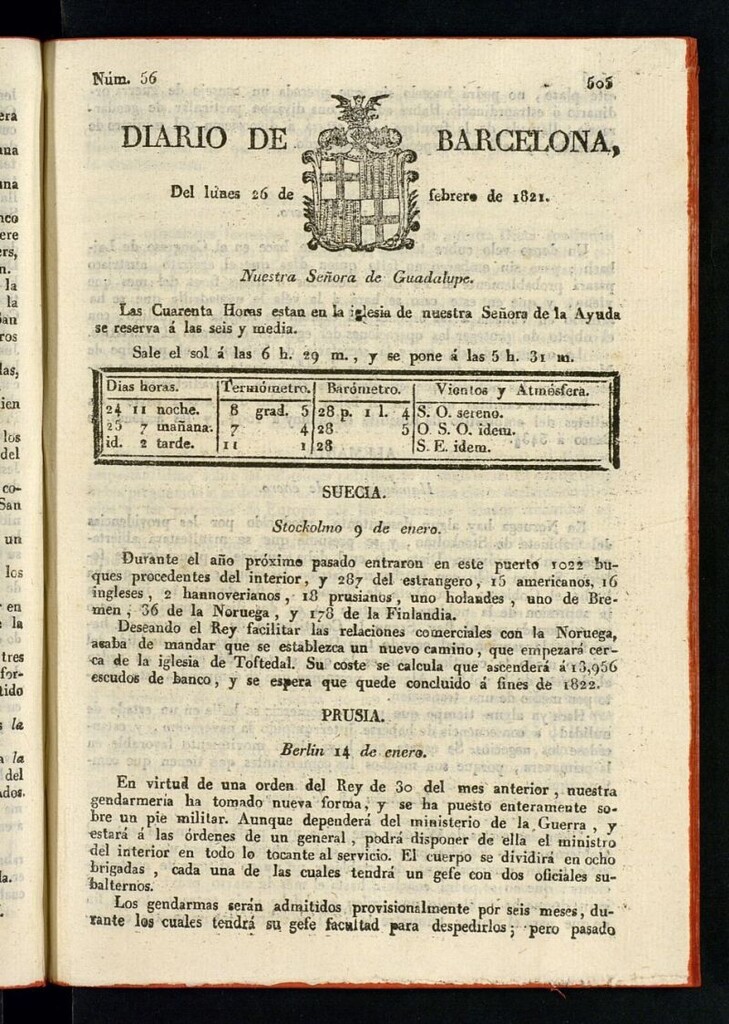Miniatura de Diario de Barcelona del 26 de febrero de 1821