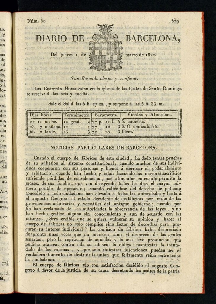 Miniatura de Diario de Barcelona del 1 de marzo de 1821