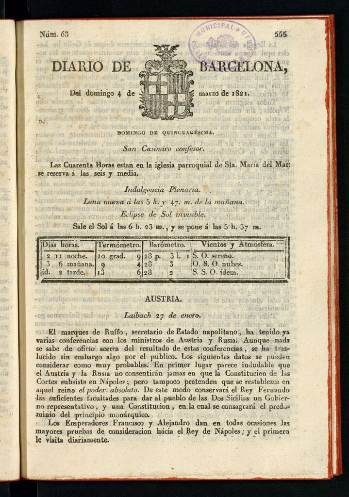 Miniatura de Diario de Barcelona del 4 de marzo de 1821