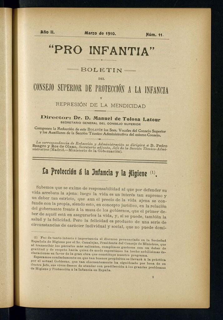 Miniatura de Pro Infantia : boletín del Consejo Superior de Protección a la Infancia y Represión de la Mendicidad de marzo de 1910