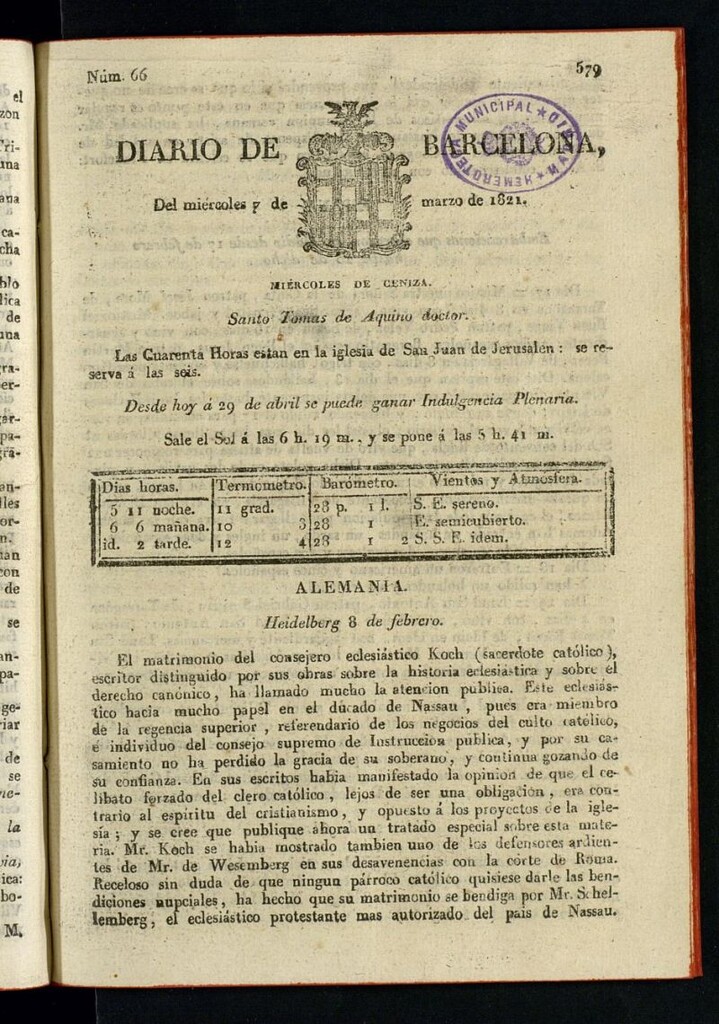 Miniatura de Diario de Barcelona del 7 de marzo de 1821
