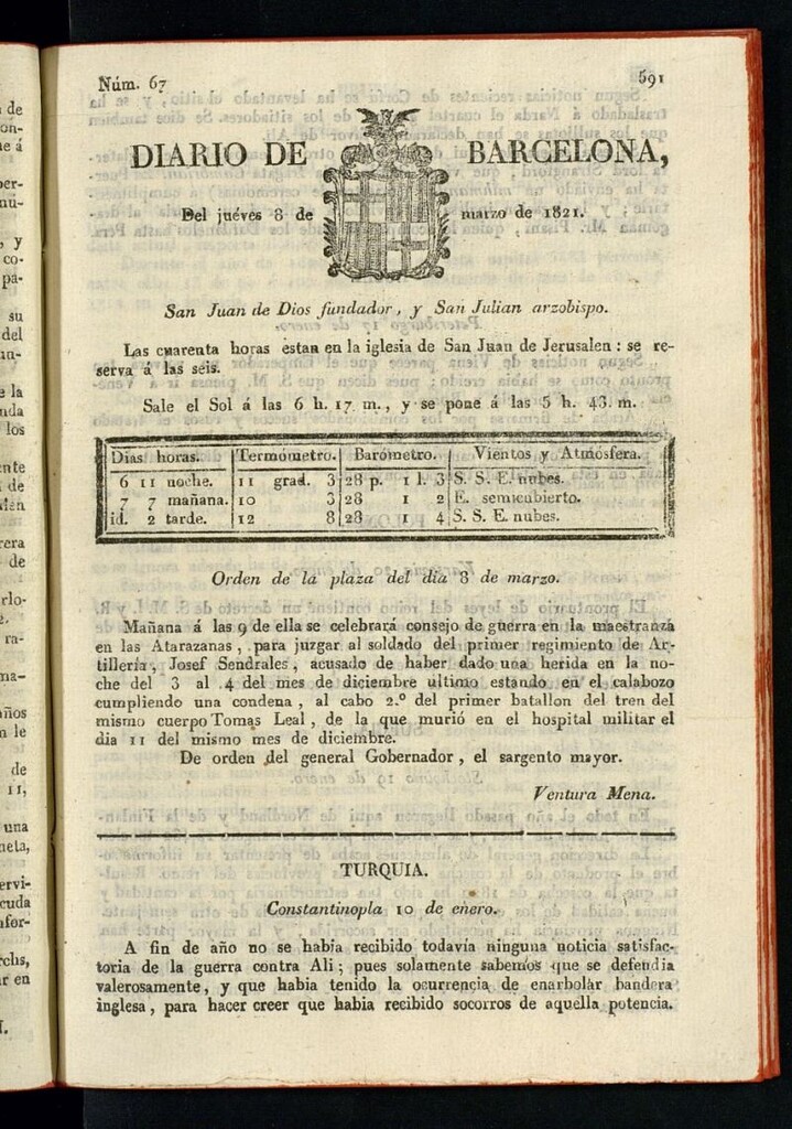 Miniatura de Diario de Barcelona del 8 de marzo de 1821