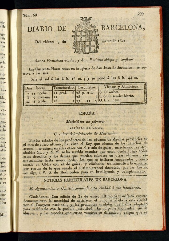 Miniatura de Diario de Barcelona del 9 de marzo de 1821