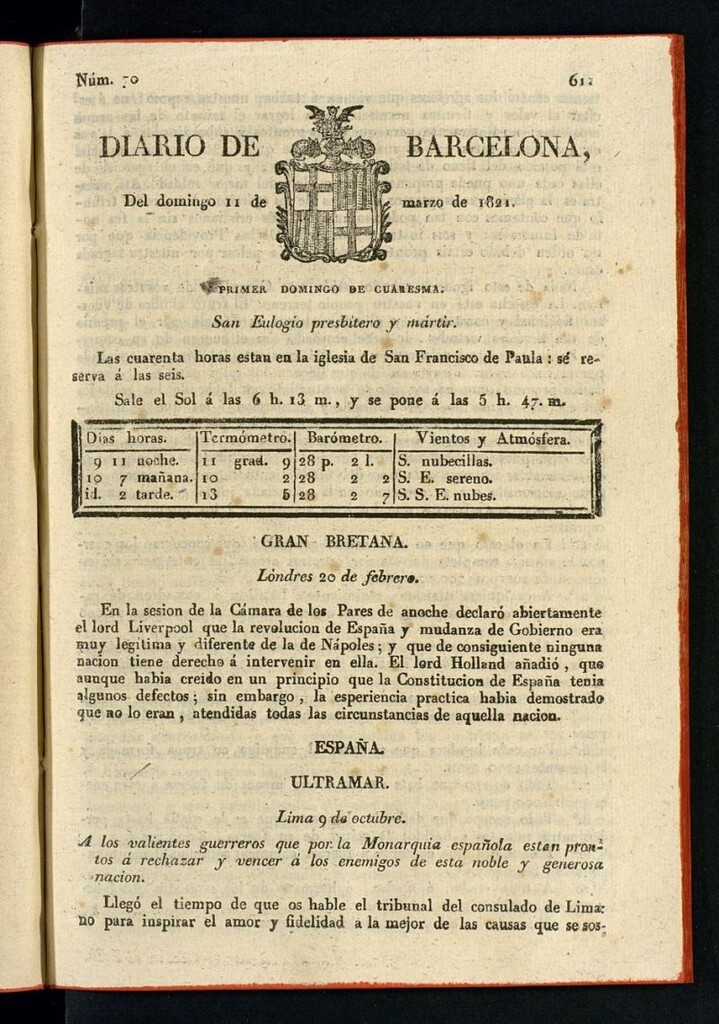 Miniatura de Diario de Barcelona del 11 de marzo de 1821
