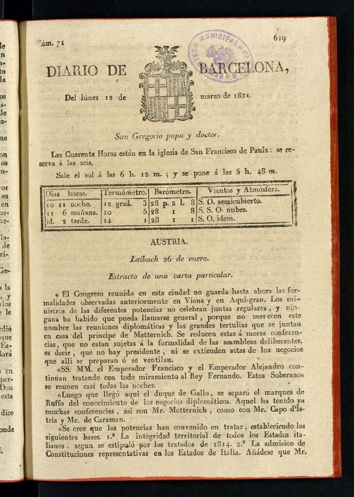 Miniatura de Diario de Barcelona del 12 de marzo de 1821