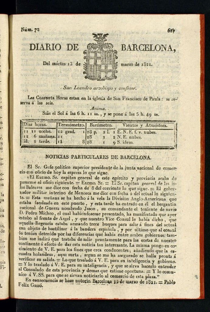 Miniatura de Diario de Barcelona del 13 de marzo de 1821