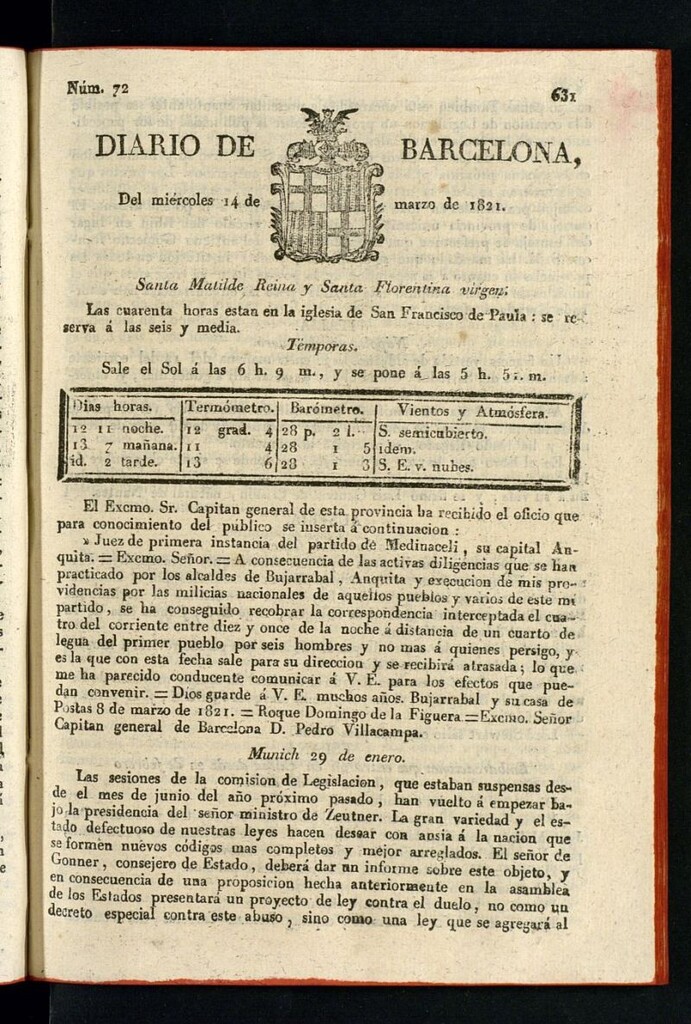 Miniatura de Diario de Barcelona del 14 de marzo de 1821