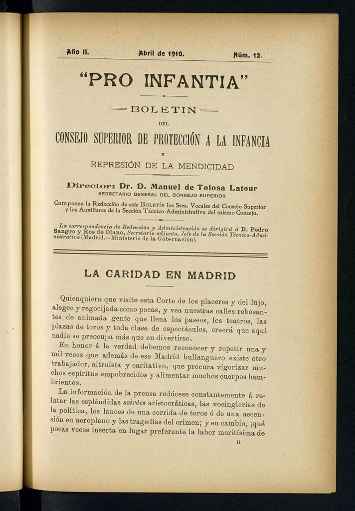 Miniatura de Pro Infantia : boletín del Consejo Superior de Protección a la Infancia y Represión de la Mendicidad de abril de 1910