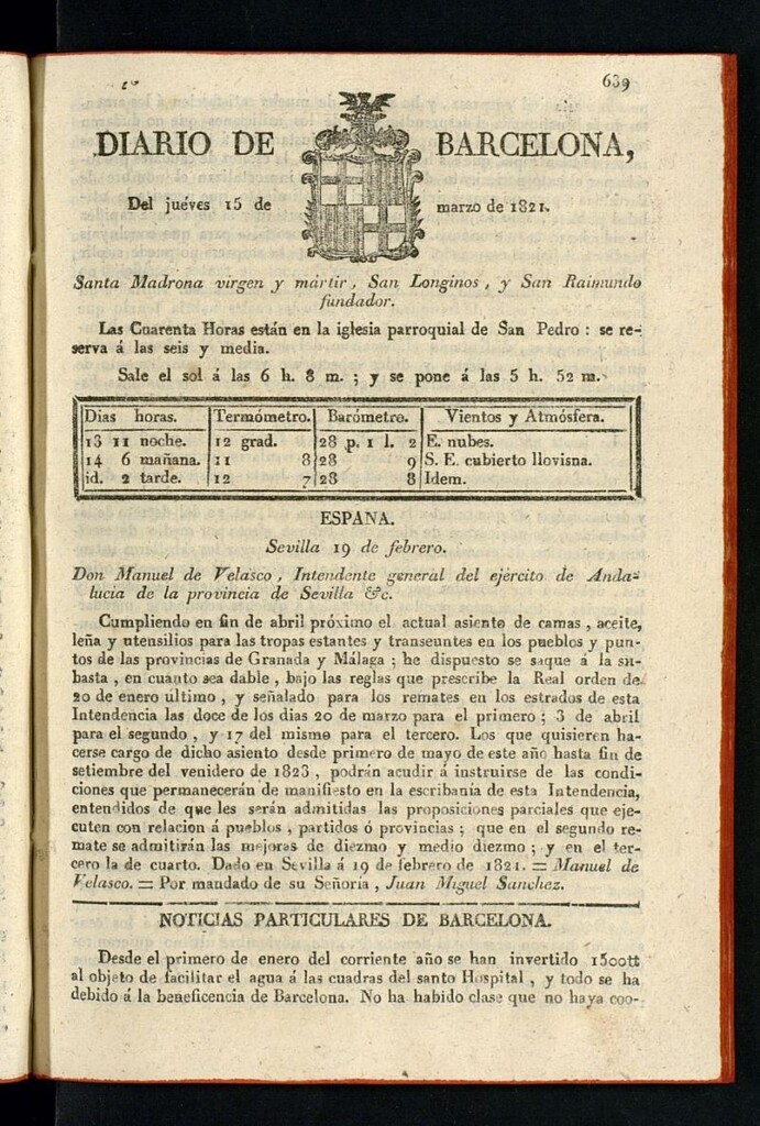 Miniatura de Diario de Barcelona del 15 de marzo de 1821