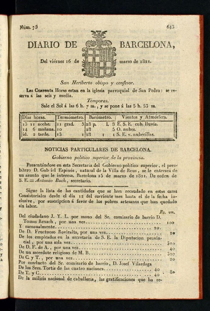 Miniatura de Diario de Barcelona del 16 de marzo de 1821