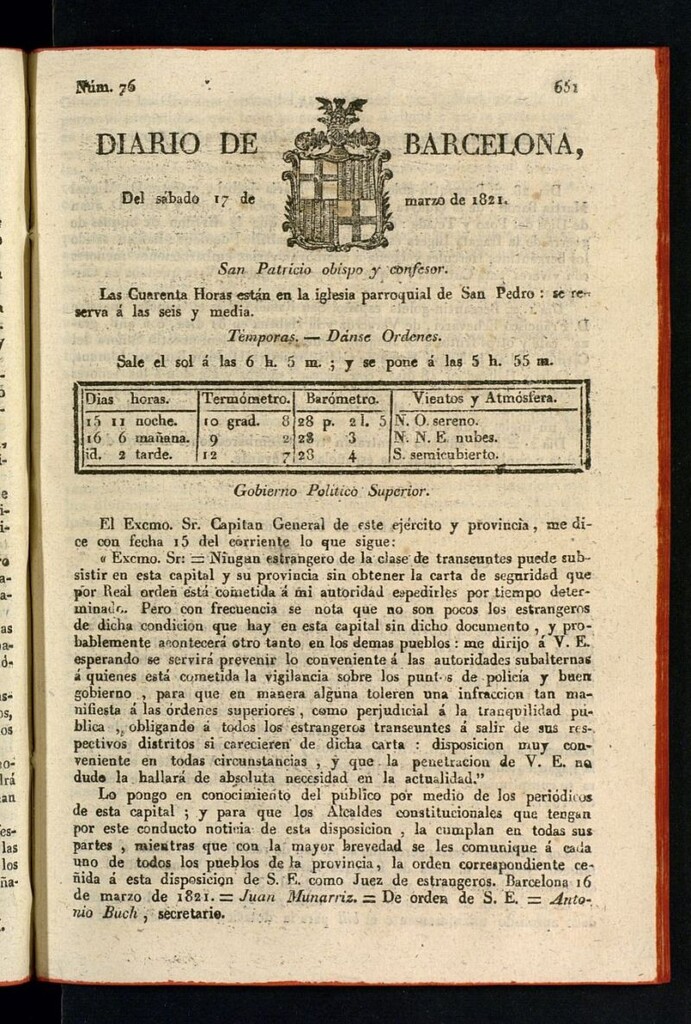 Miniatura de Diario de Barcelona del 17 de marzo de 1821