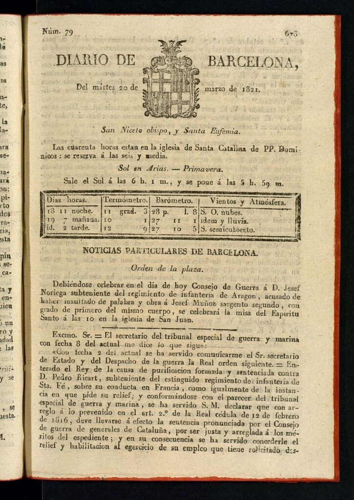 Miniatura de Diario de Barcelona del 20 de marzo de 1821