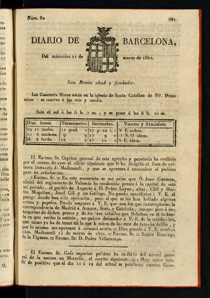 Miniatura de Diario de Barcelona del 21 de marzo de 1821