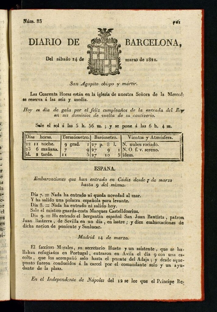 Miniatura de Diario de Barcelona del 24 de marzo de 1821