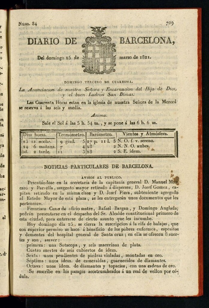 Miniatura de Diario de Barcelona del 25 de marzo de 1821