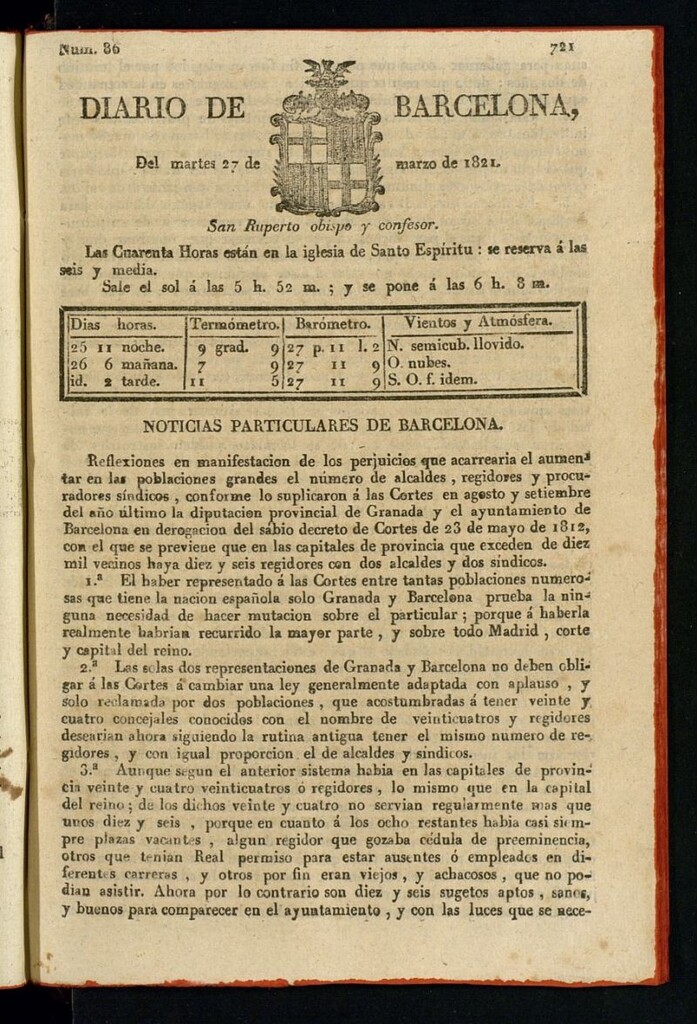 Miniatura de Diario de Barcelona del 27 de marzo de 1821