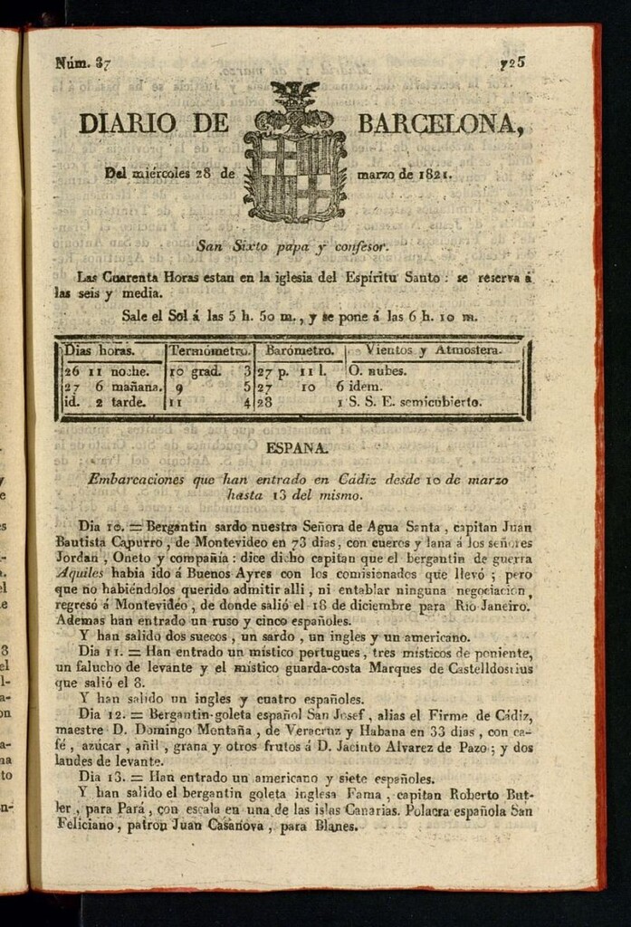 Miniatura de Diario de Barcelona del 28 de marzo de 1821