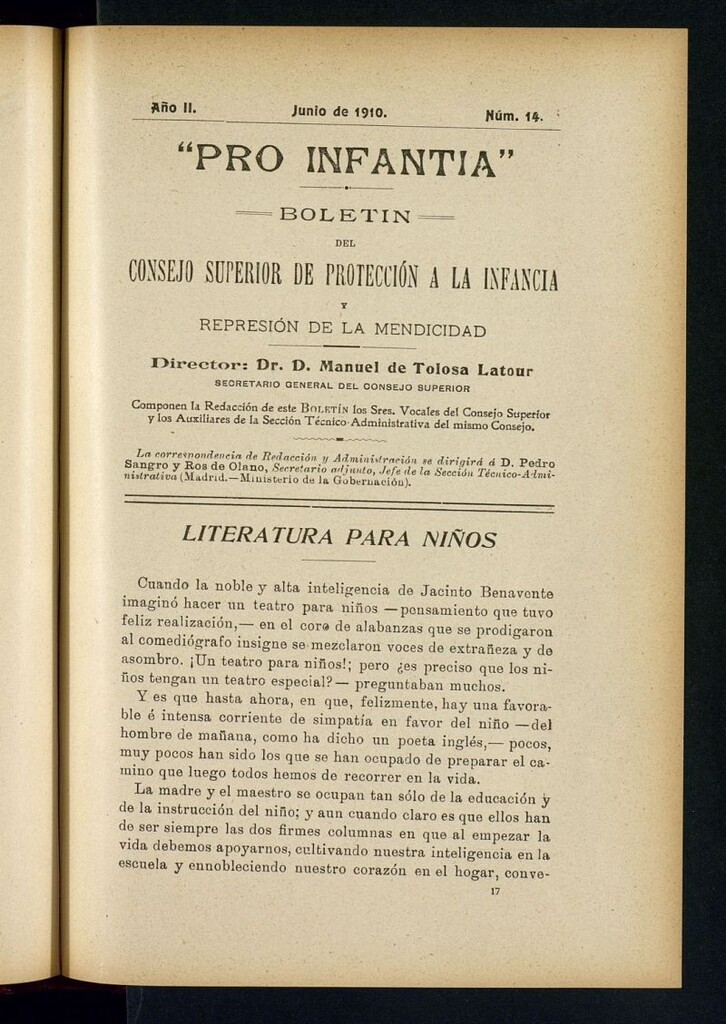 Miniatura de Pro Infantia : boletín del Consejo Superior de Protección a la Infancia y Represión de la Mendicidad de junio de 1910