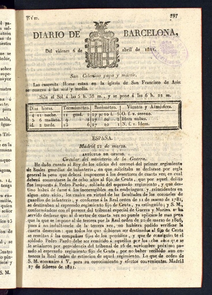 Miniatura de Diario de Barcelona del 6 de abril de 1821