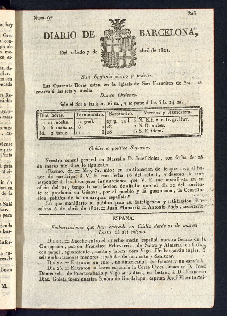 Miniatura de Diario de Barcelona del 7 de abril de 1821