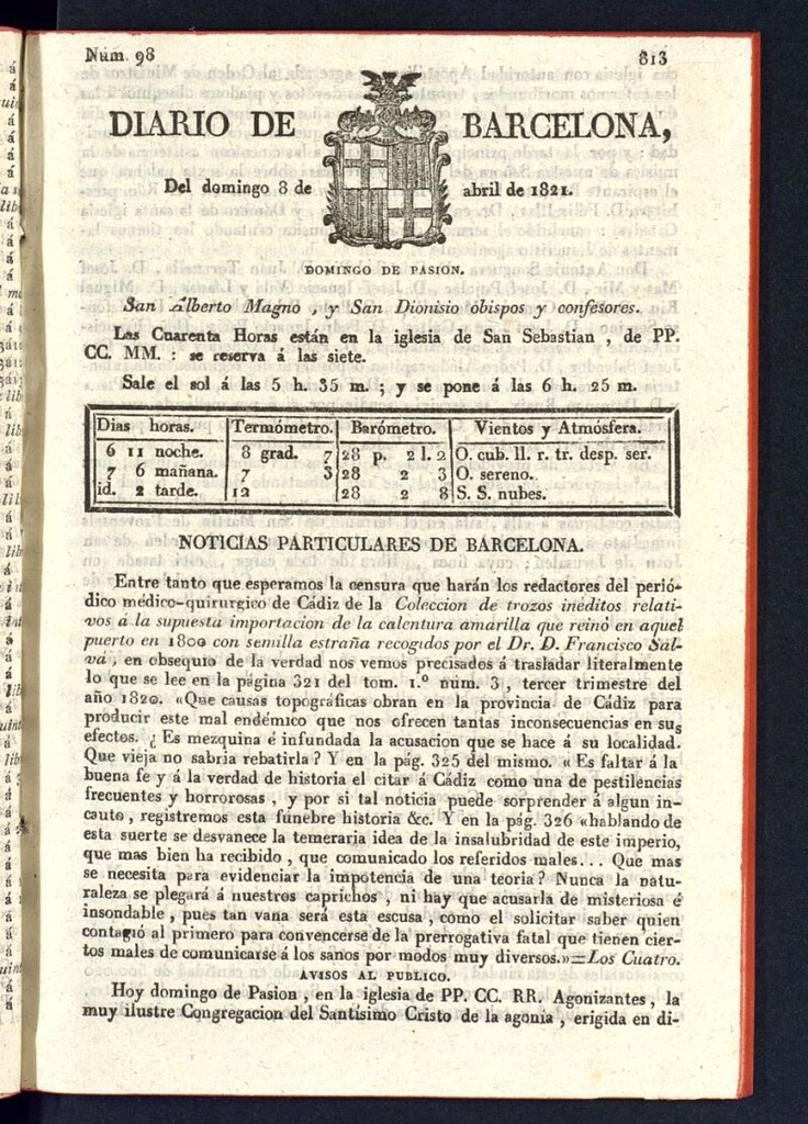 Miniatura de Diario de Barcelona del 8 de abril de 1821