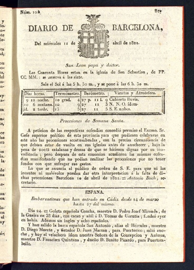 Miniatura de Diario de Barcelona del 11 de abril de 1821