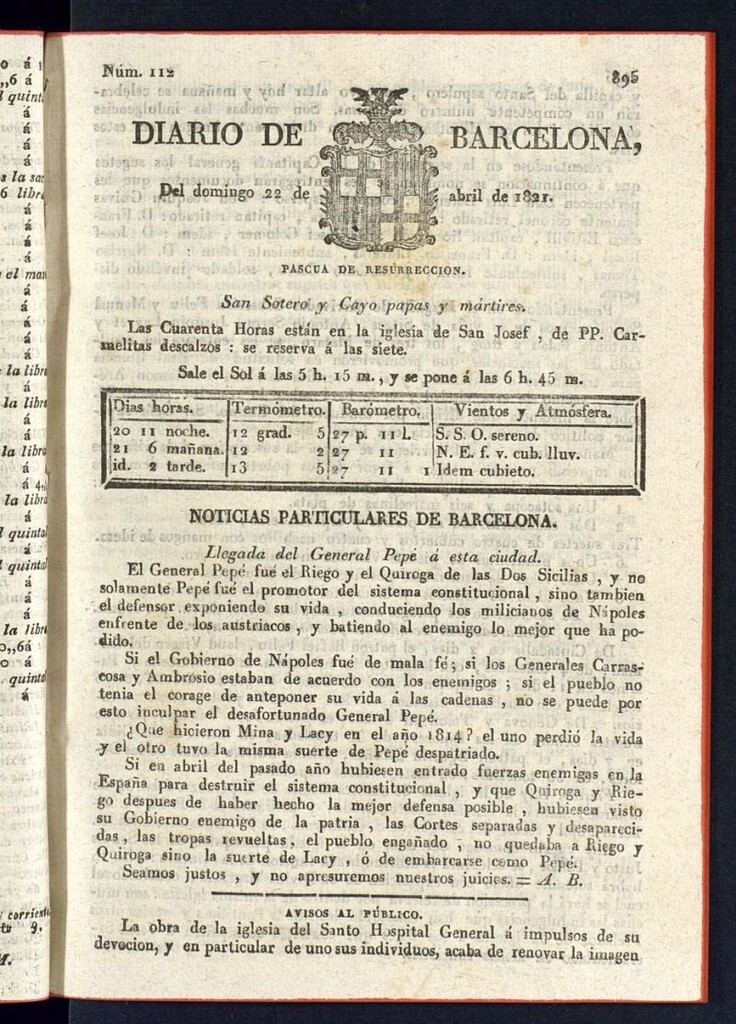 Miniatura de Diario de Barcelona del 22 de abril de 1821