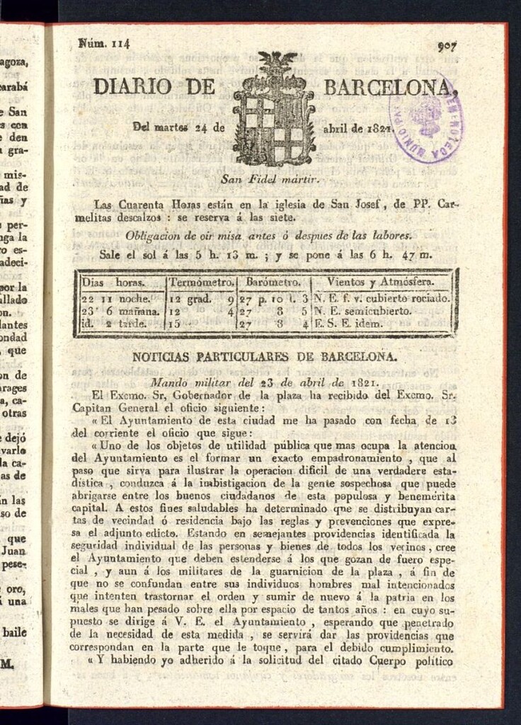 Miniatura de Diario de Barcelona del 24 de abril de 1821